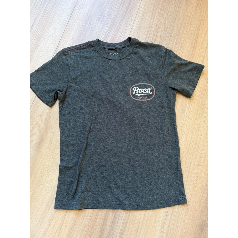 RVCA Boys Graphic Tee Charcoal Grey Nature vs Industry Short Sleeve Shirt Small